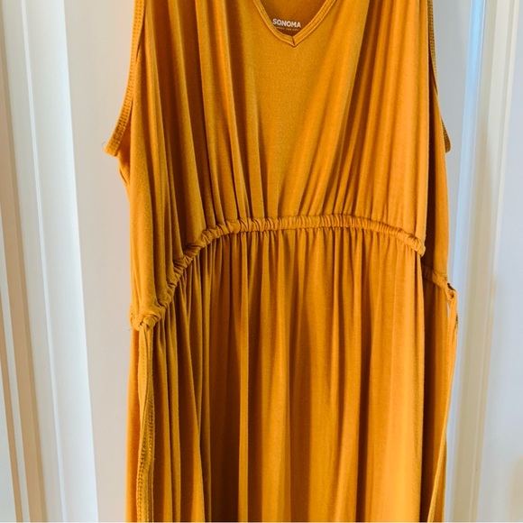 Sonoma Maternity Mustard Yellow Side Tie Midi Dress | Medium - Picture 2 of 5